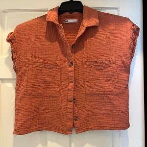 SO button front shirt. Like gauze look. Orange color. Size S. White in size XS